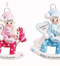 Babys First Christmas Ornament~Rocking Horse Ornament~Baby Boy OR Baby Girl~Christmas Ornaments~Hand Personalized Ornament~Baby Ornament