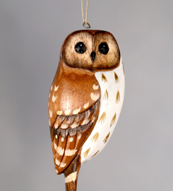 Barred Owl Ornament - 4,5H - Hand Carved Wooden Birds