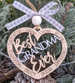 Best Grandma Ever Ornament, Christmas Gift Or Stocking Stuffer For Grandmother, Car Charm, Bauble For Grandma, Multiple Colors Available