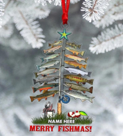 Fishing Merry Fishmas Flat Ornament Personalized Fishing Christmas Ornament, Fishing Ornament, Gift Fishing Lover