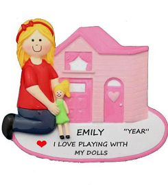 Girl Playing With Dolls Personalized Ornament - Girl Loves Playing With Her Dolls And Doll House Christmas Ornament