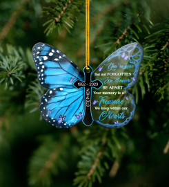 Memorial Christmas Ornament, Custom Butterfly Shaped Acrylic Ornament, Condolence Gift, Lost But Never Forgotten Ornament, Christened Gift