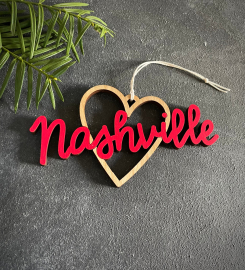 Nashville Heart Christmas Ornament - Choose Your Color | Christmas Ornament | Housewarming Gift | Christmas Gift | Nashville Heart | TN