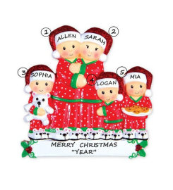 Pajama Family Of 5 Personalized Christmas Ornament - Personalized Family Of Five Christmas Ornament