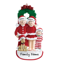 Pajama Family Ornament - Christmas Pajama Family Of 3 With Dog Ornament - Personalized Family Christmas Ornament - Family With Dog Ornament