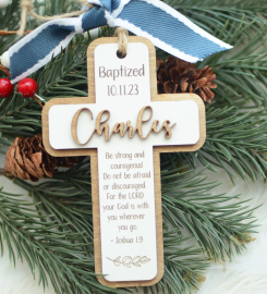 Personalized Baptism Ornament - Joshua 1 9 Bible Verse Baptism Gift, Godparent Gift, Godchild Gift, Baptism Gift