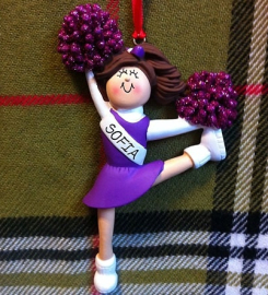 Personalized Cheerleader Ornament Purple Uniform - Cheer Team Gifts - Cheerleader Birthday - Customize Hair Color, Skin Tone, Pom Poms