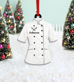 Personalized Chef White Uniform Christmas Ornament, Custom Chef Name Ornament, Love Kitchen Christmas Gift,Custom Chef Outfit Shape Ornament