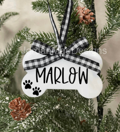 Personalized Dog Bone Christmas Ornament | Pet Christmas Ornament | Animal Christmas Ornaments | Paw Print Christmas Ornaments