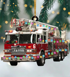 Personalized Fire Truck Christmas Ornament, Fire Truck Ornament, Trucker Christmas Light, Personalized Truck Ornament, Gift For Firefighter