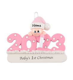 Personalized Year Baby Christmas Ornament - 2023 Babys 1st Christmas Ornament - Babys First Christmas - New Baby Girl Pink Ornament