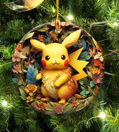 Pikachu Ornament, 3D Pokemon Christmas Ornament Design, 3D Pikachu Flower Christmas Ornament, Christmas 2023 Ornament