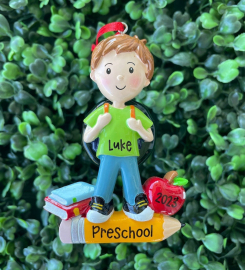 SCHOOL BOY Ornament | First Day First Year Of School - Kindergartener Ornament - Preschool Ornament - Prek Ornament - First Grade Ornament