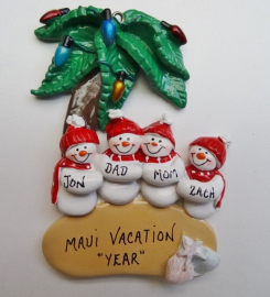 Tropical Snow Family Of 4 Personalized Christmas Ornament - Personalized Free